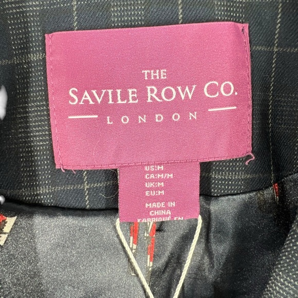 SAVILE ROW CO. London One Button Blazer Navy Blue Plaid Size Medium - Picture 3 of 8